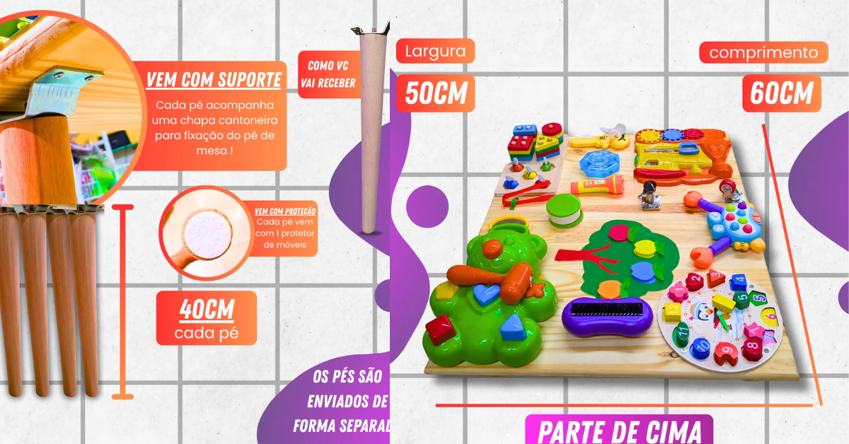 Kit Montessori Cubo + Mesa Sensorial com 34 Atividades Infantis | Confort Kids