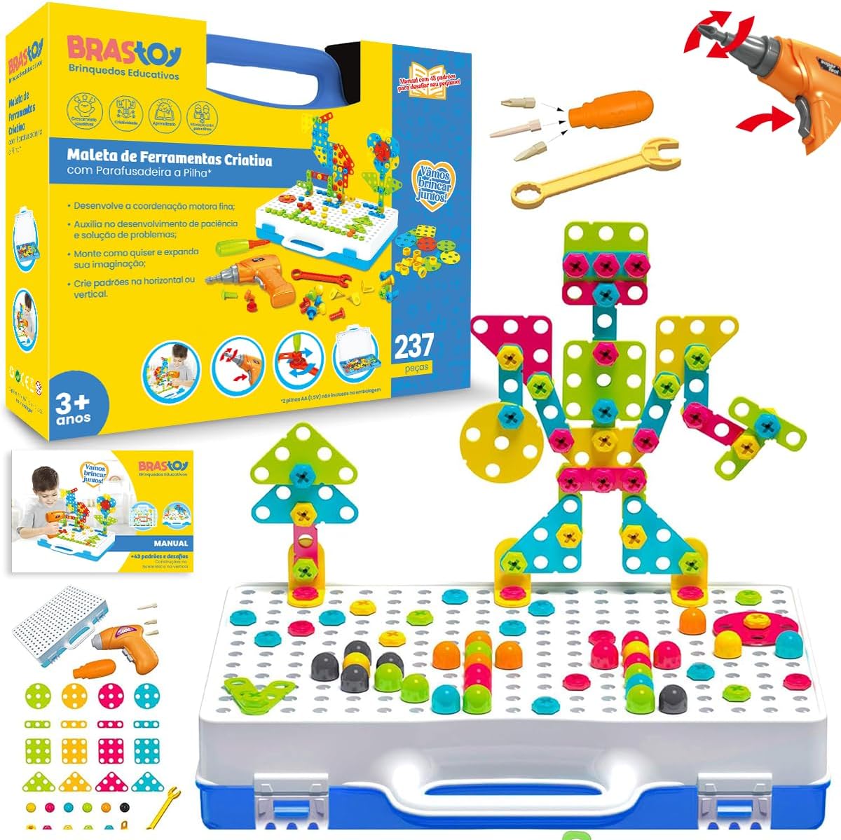 Blocos de Montar com Ferramentas Criativas STEM Infantil 237 Peças | Confort Kids