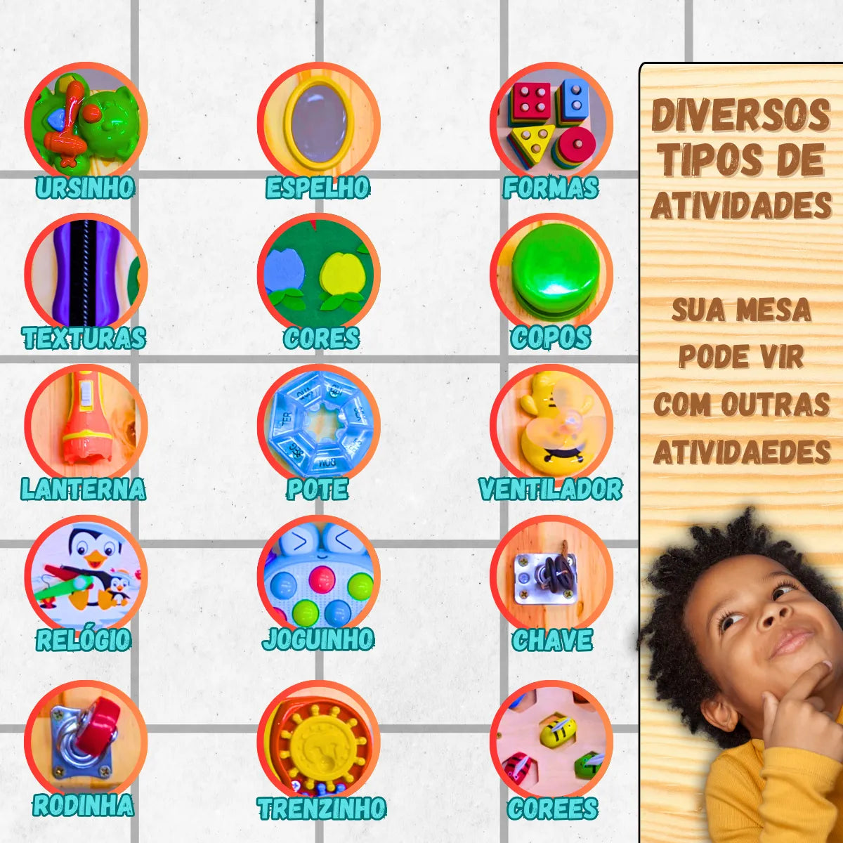 Kit Montessori Cubo + Mesa Sensorial com 34 Atividades Infantis | Confort Kids