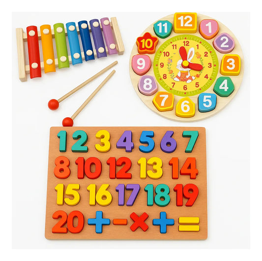 Xilofone de Madeira Infantil com Relógio e Tabuleiro de Números | Confort Kids