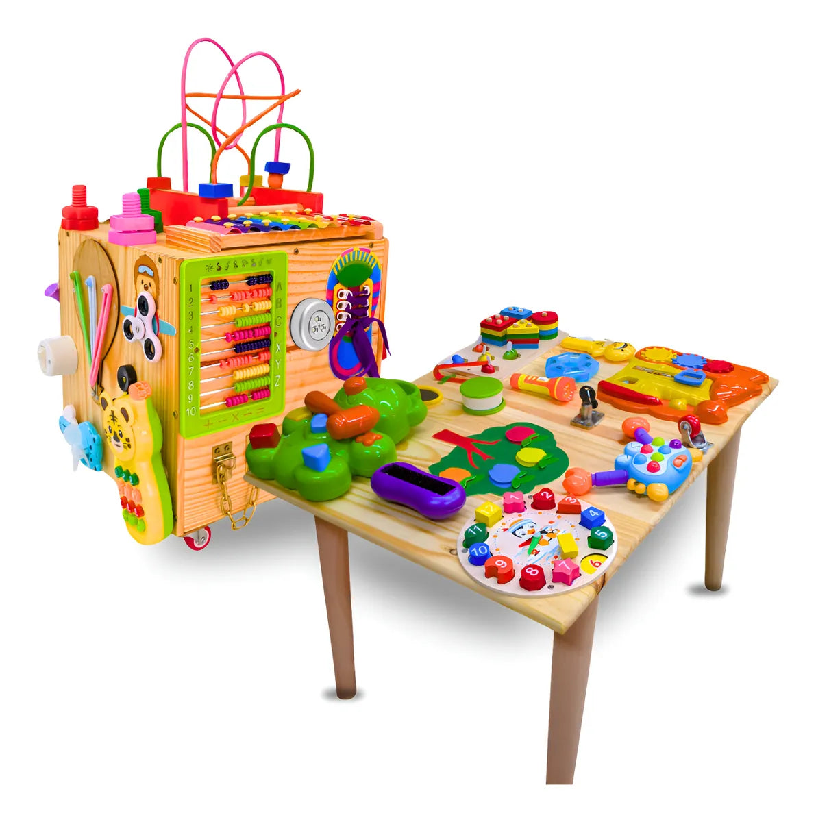 Kit Montessori Cubo + Mesa Sensorial com 34 Atividades Infantis | Confort Kids